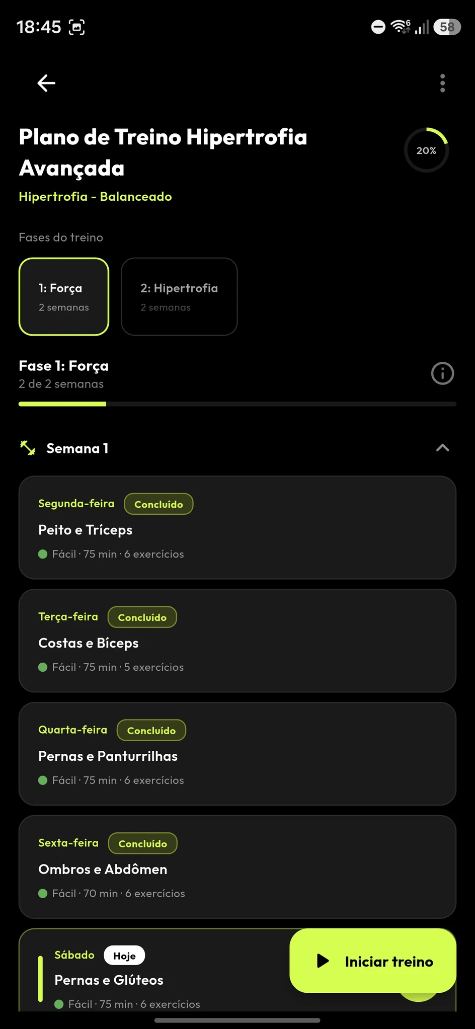 Estrutura de fases e semanas do plano de treino